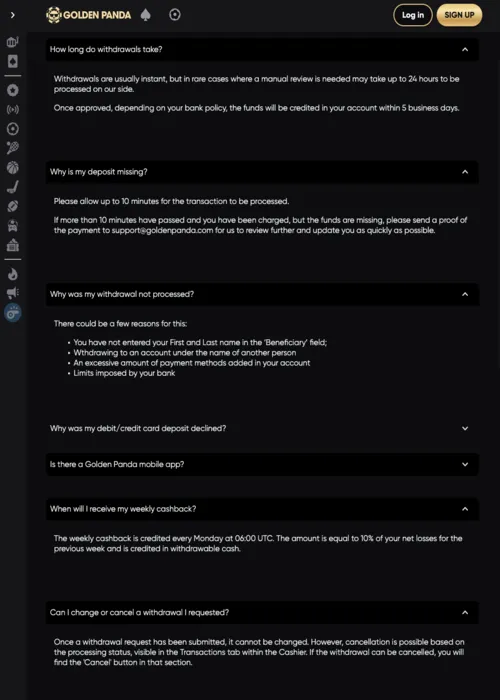 Quick withdrawal payment methods Golden Panda Casino